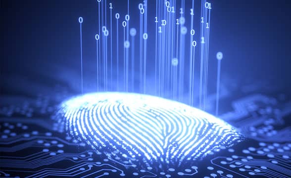 A glowing cybernetic fingerprint