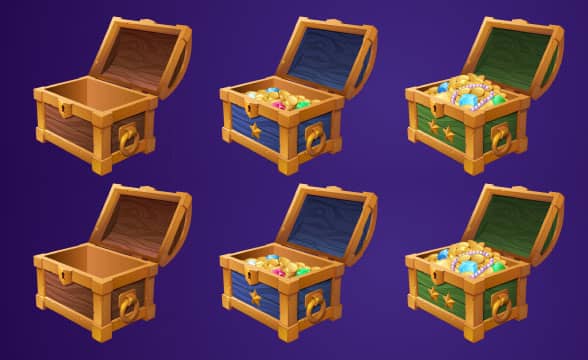 Several treasure chests representing microtransactions in video gaming