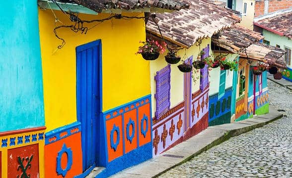 Colombian street with its typical colorful houses.