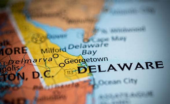 Delaware on the map of the USA