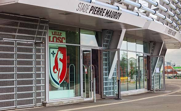 Losc Lille's old logo on the door of the Pierre Mauroy stadium