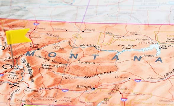 Montana marked on the map of the USA