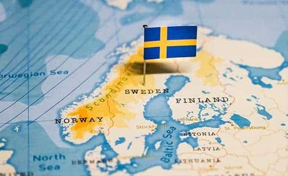 Sweden pinned on the map of Europe