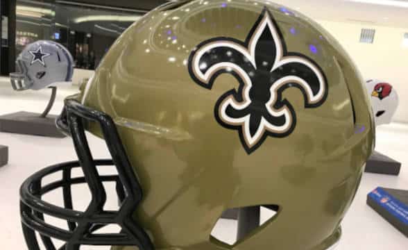 A New Orleans Saints' player helmet.