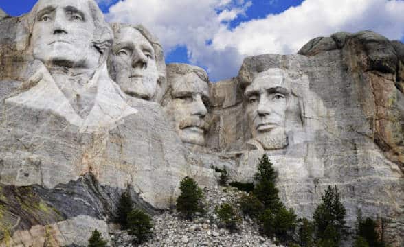 Presidential rock carvings in Mount Rushmore in South Dakota.