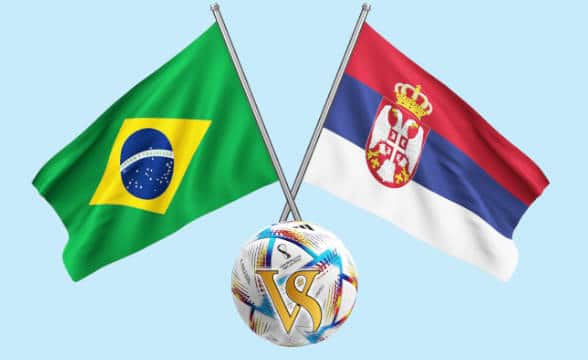 The national flags of Serbia and Brazil pinned to a football.