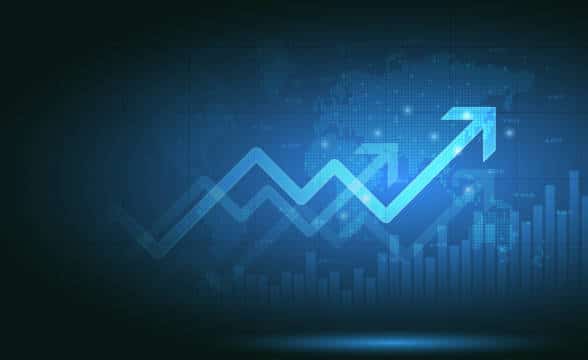 Financial graph with arrow showing growth