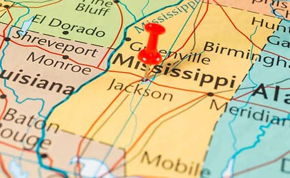 Mississippi on the map of the USA