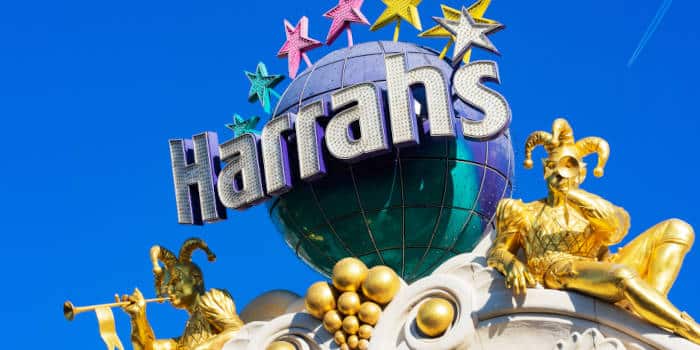 Harrah's Resorts top logo, sign, and harlequins.