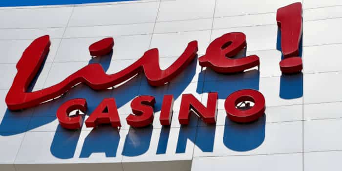 The official sign of the Live! Casino brand.