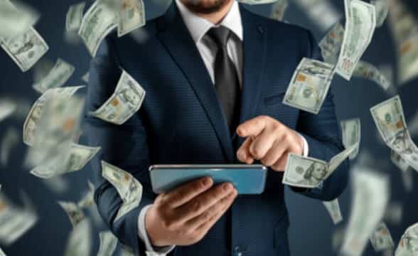 Close up photo of a businessman holding a smartphone