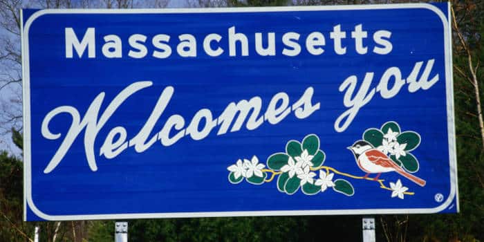 Massachusetts welcome state sign.