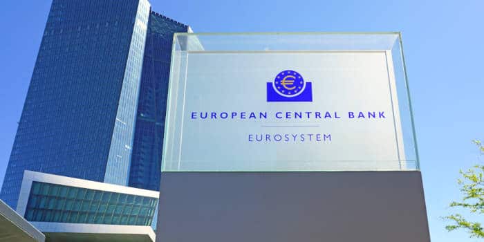 European Central Bank's welcome sign.