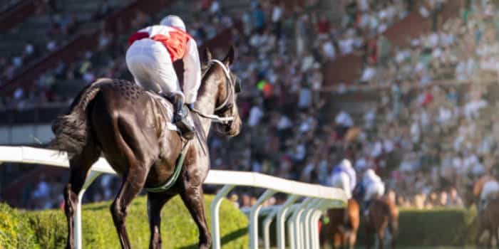 An ongoing horse race, jockey on a horse