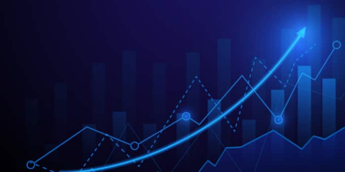 Financial graph and arrow showing an increase