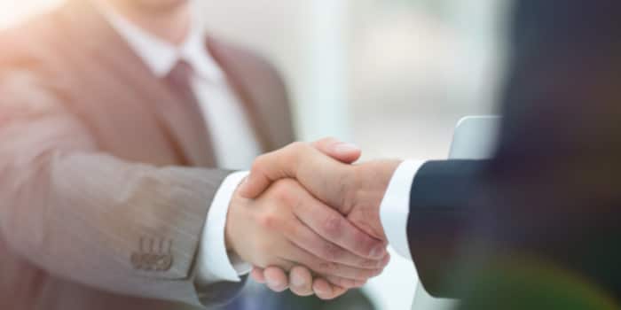 Two businessmen shaking hands