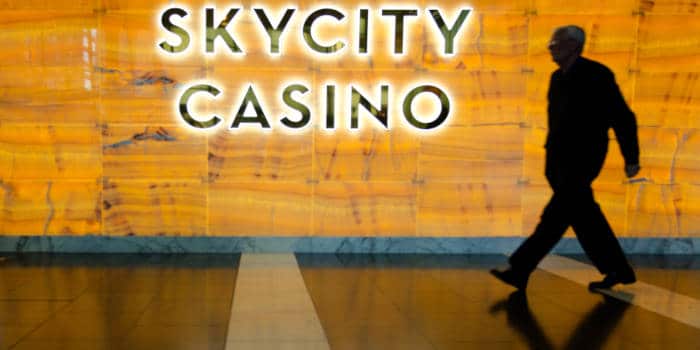 SkyCity Casino and a person crossing it.