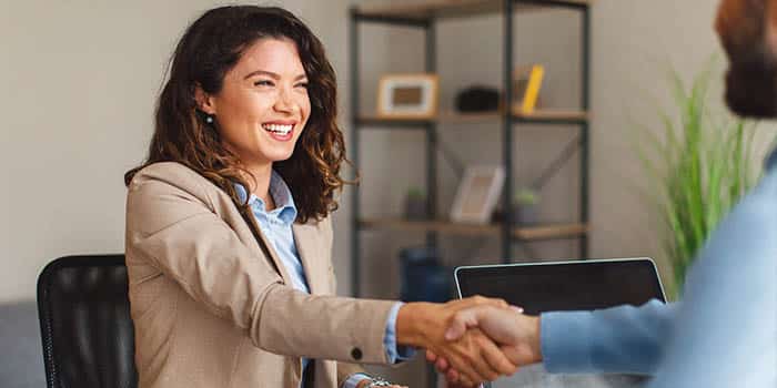 A woman joins a business