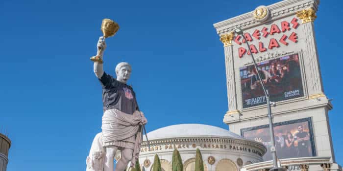 Caesars famed statue dressed up with an NFL jersey.