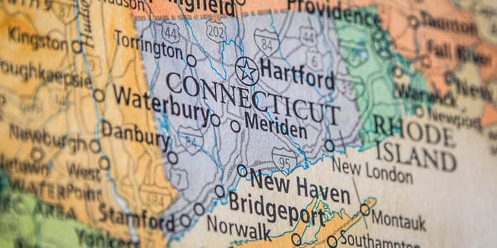 Connecticut on the map of the USA