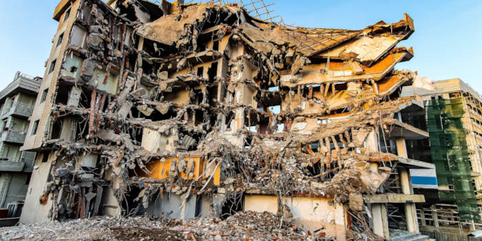 Destroyed building in Turkey's earthquake.