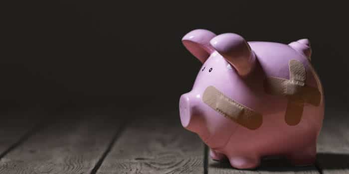 A piggybank that signifies financial trouble or bankruptcy.