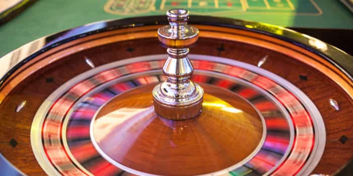 A roulette wheel spinning.