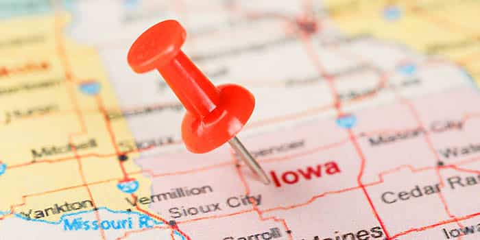 The state of Iowa pinned on the map