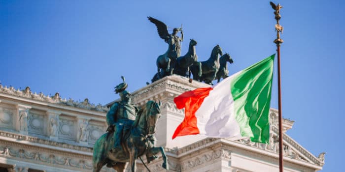 Italy, Rome, flag of the country waving in the air