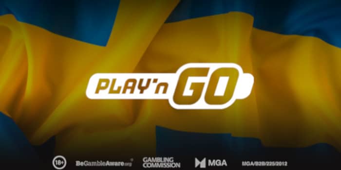 Play'n GO logo on top of a Swedish flag