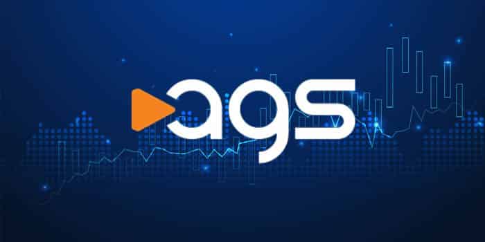 PlayAGS' logo with a finance chart behind it