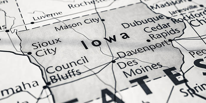 The state of Iowa on the map