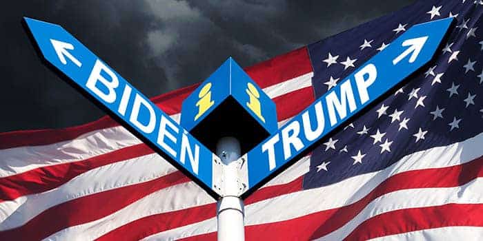 Arrows with Trump and Biden's names on them