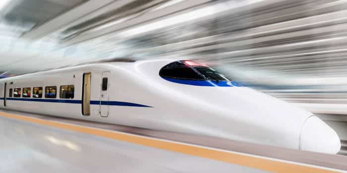 A bullet train in motion.