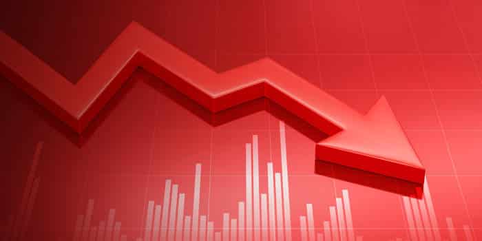 An arrow chart representing a decline