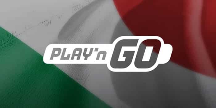 Play'n GO's logo with the Italian flag in the background