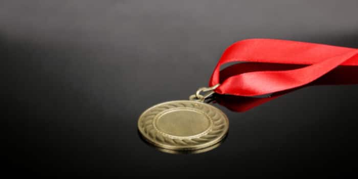 A medal on a grey background