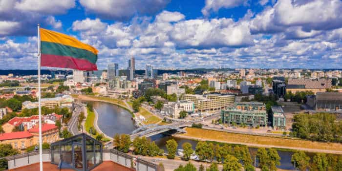 The flag of Lithuania on a pole