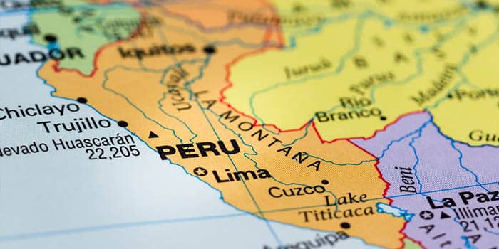 Peru on the map of South America