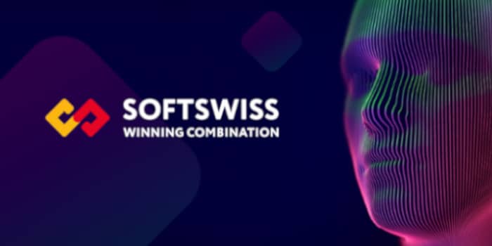 The logo of SOFTSWISS and a graphic of a face