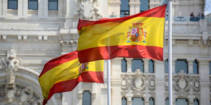 Twio Spanish flags flapping in the wind