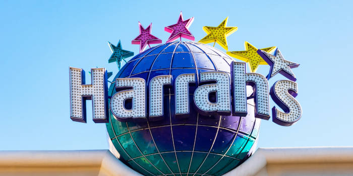 The Harrah's Las Vegas logo and ball on top of the hotel and casino in Las Vegas, Nevada