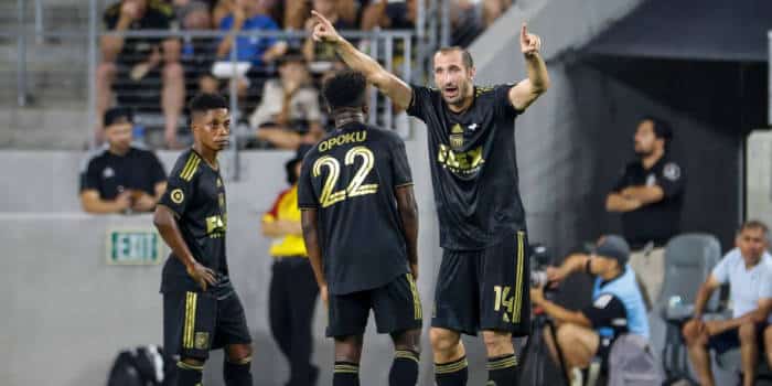 Los Angeles FC players celebrating soemthing.