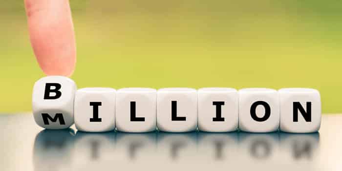 Cubes spelling "million" turn into "billion" with a turn of a cube