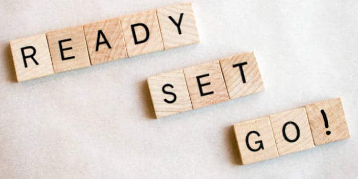 A Ready Set Go spelt out of wooden blocks.