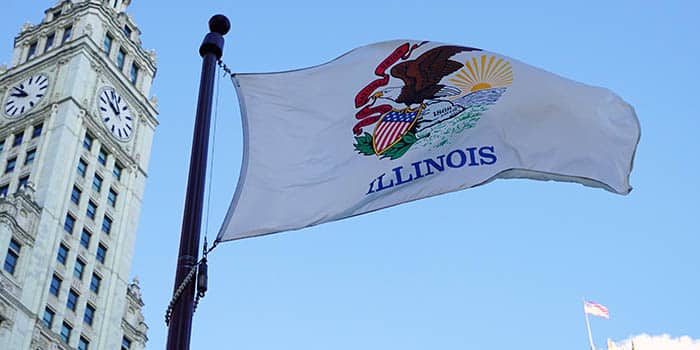 The Illinois flag flapping in the wind