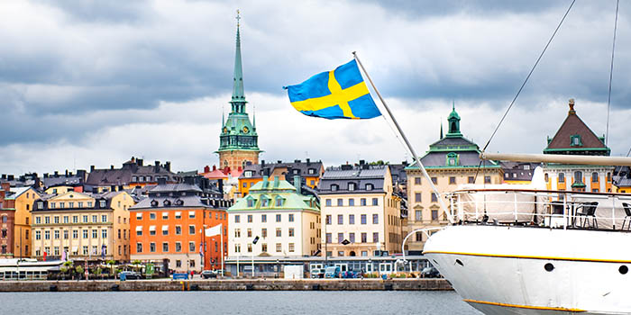 A Swedish flag on a boat in Stockholm