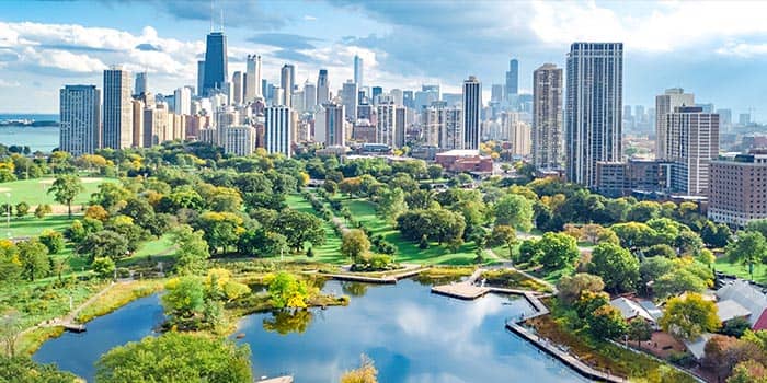 Chicago, Illinois, cityscape photo of a park