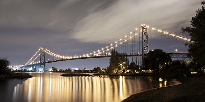 Ambassador Bridge connecting Windsor and Detroit