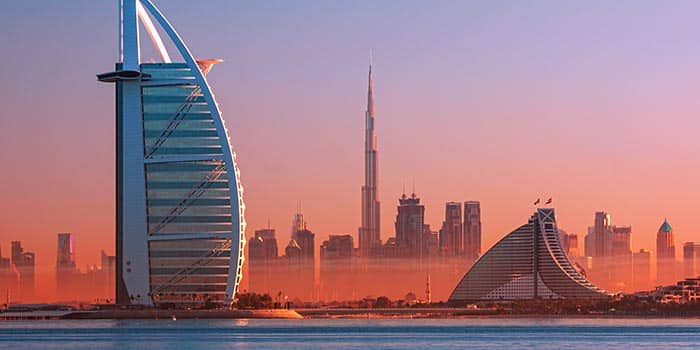 Dubai at sunset.